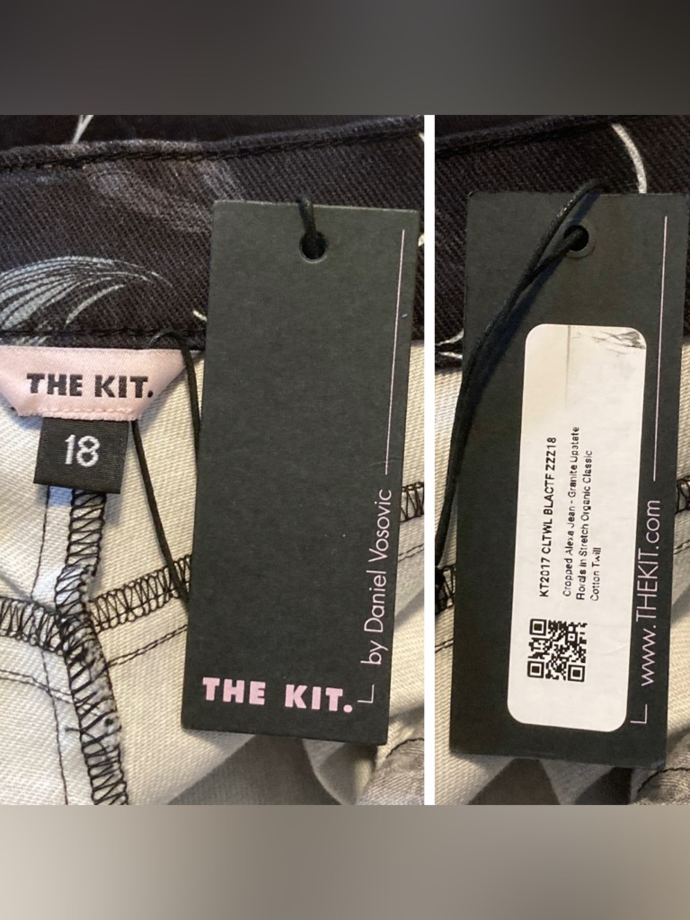 NWT THE KIT - Daniel Vosovic Cropped Alexa Jeans Sz 18 Granite Floral 99% Cotton - Picture 16 of 17